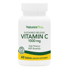 NaturesPlus sustained-release vitamin C bottle shown for daily wellness support
