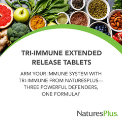 NaturesPlus Tri Immune olive leaf image highlights olive leaf extract used in formula.