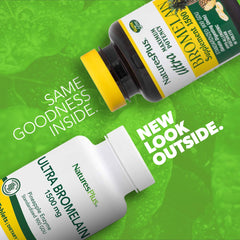 Close-up of Ultra Bromelain tablets showing high potency and serving count.