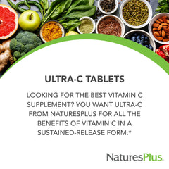 NaturesPlus Ultra-C bottle with rose hips illustrating vitamin C enhancement