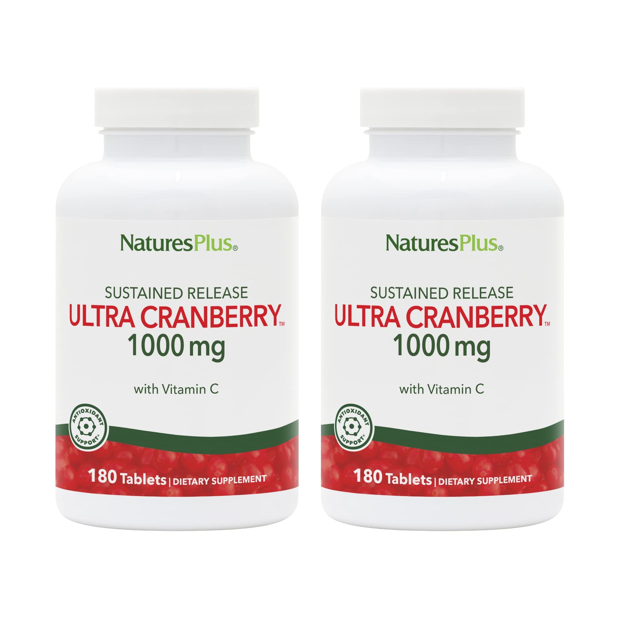 NaturesPlus Ultra Cranberry 1000-180 bottle front showing 180 servings for daily use