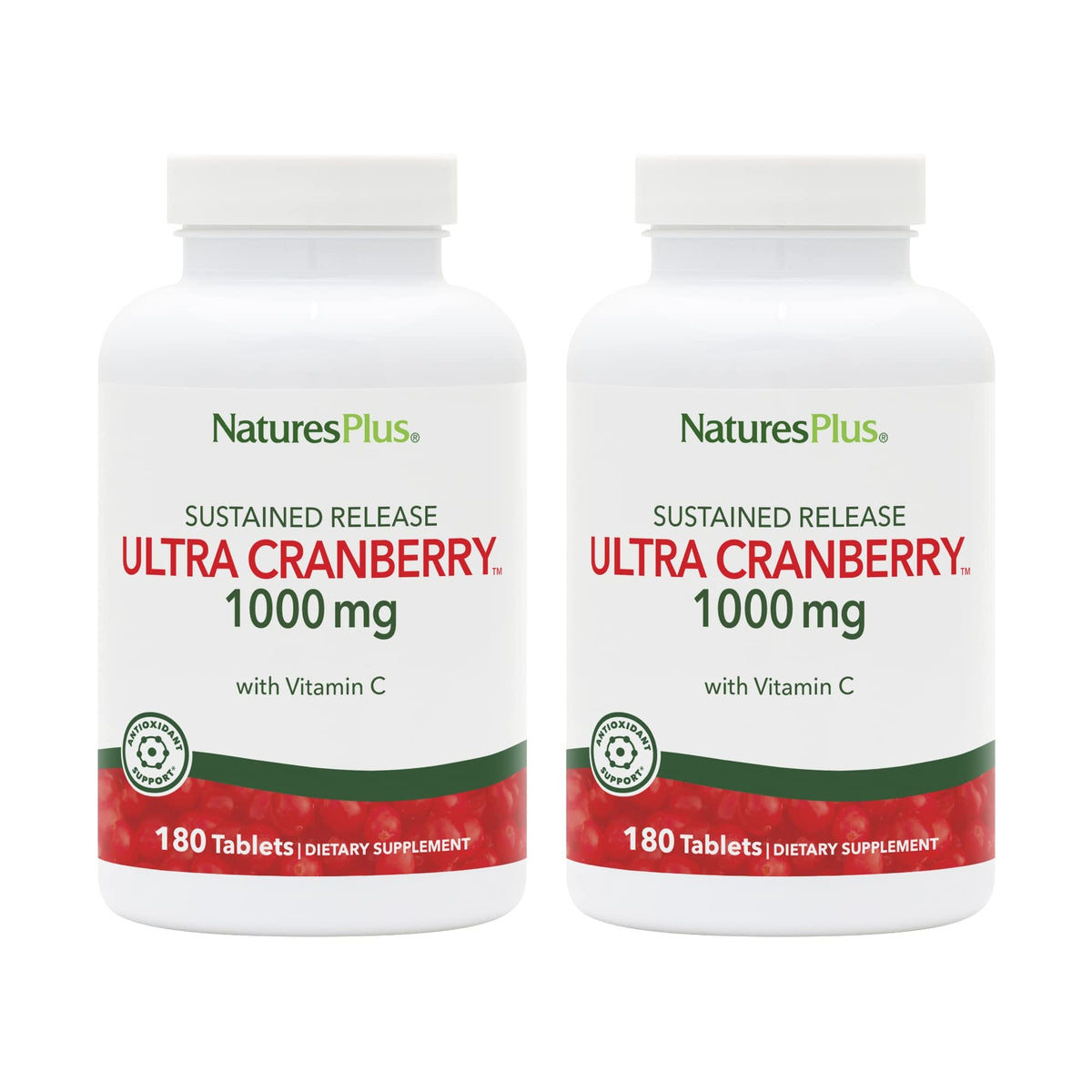 NaturesPlus Ultra Cranberry 1000-180 bottle front showing 180 servings for daily use