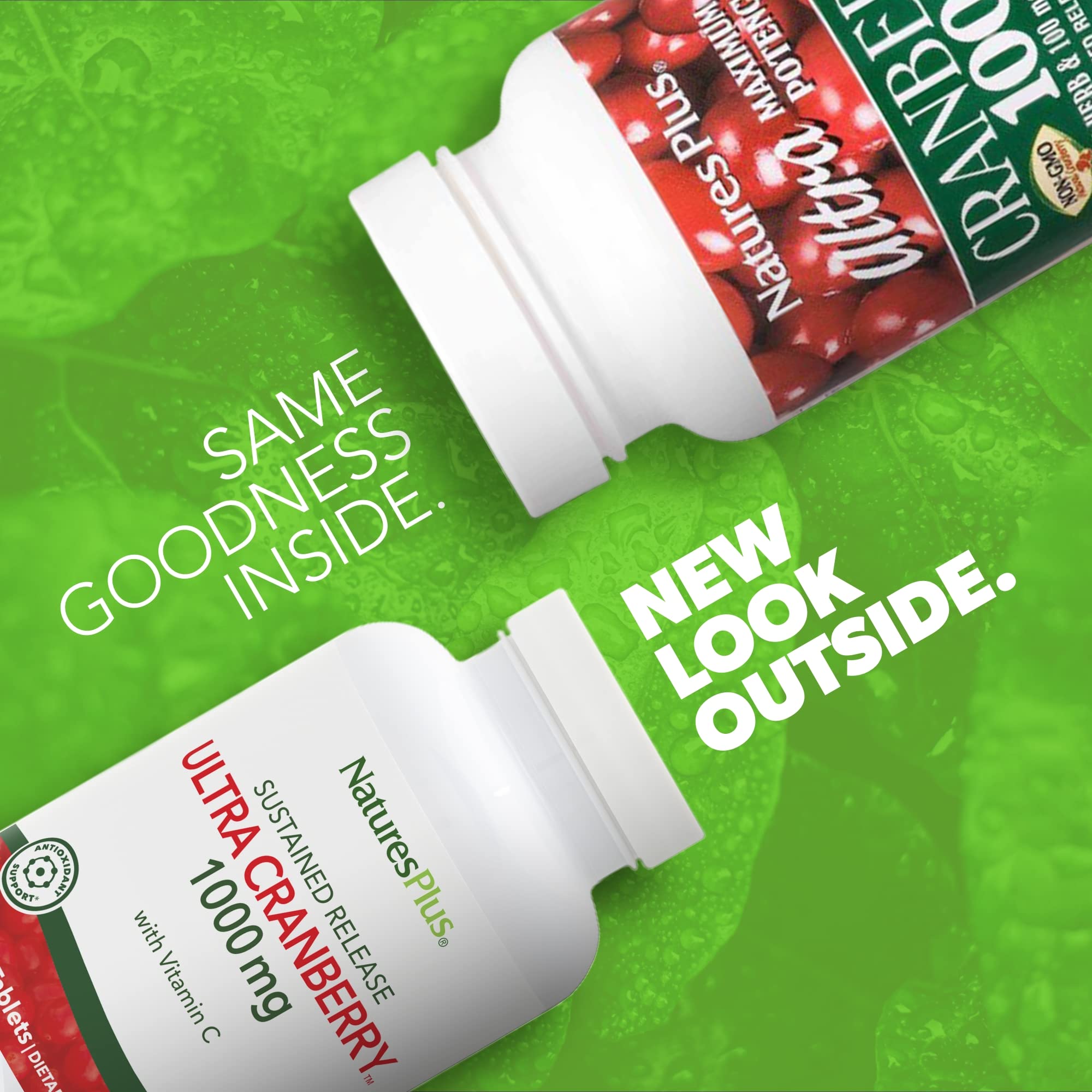 Close-up of NaturesPlus Ultra Cranberry 1000 tablet showing texture and dosage