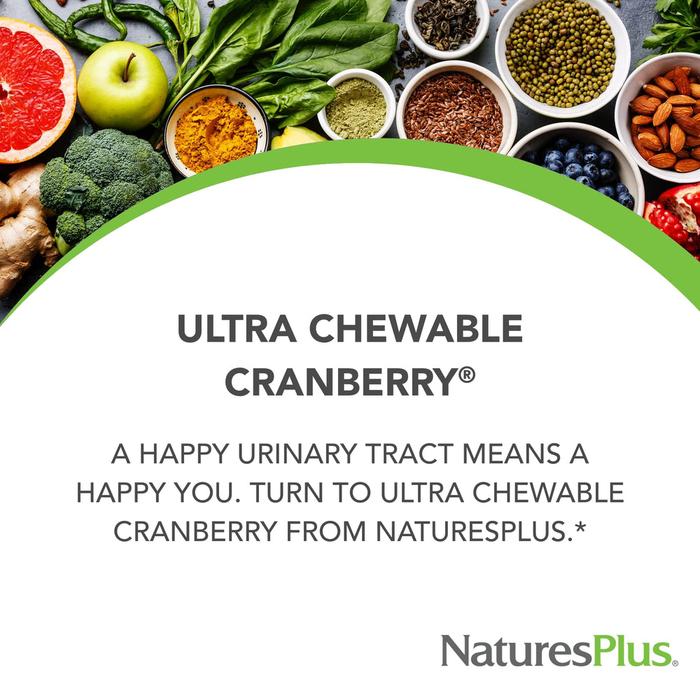 Close-up of the berry-flavored cranberry chewable tablet.
