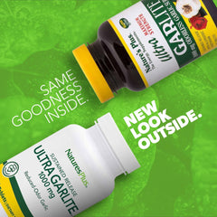NaturesPlus Ultra Garlite tablets closeup highlighting 1000 mg dosage.