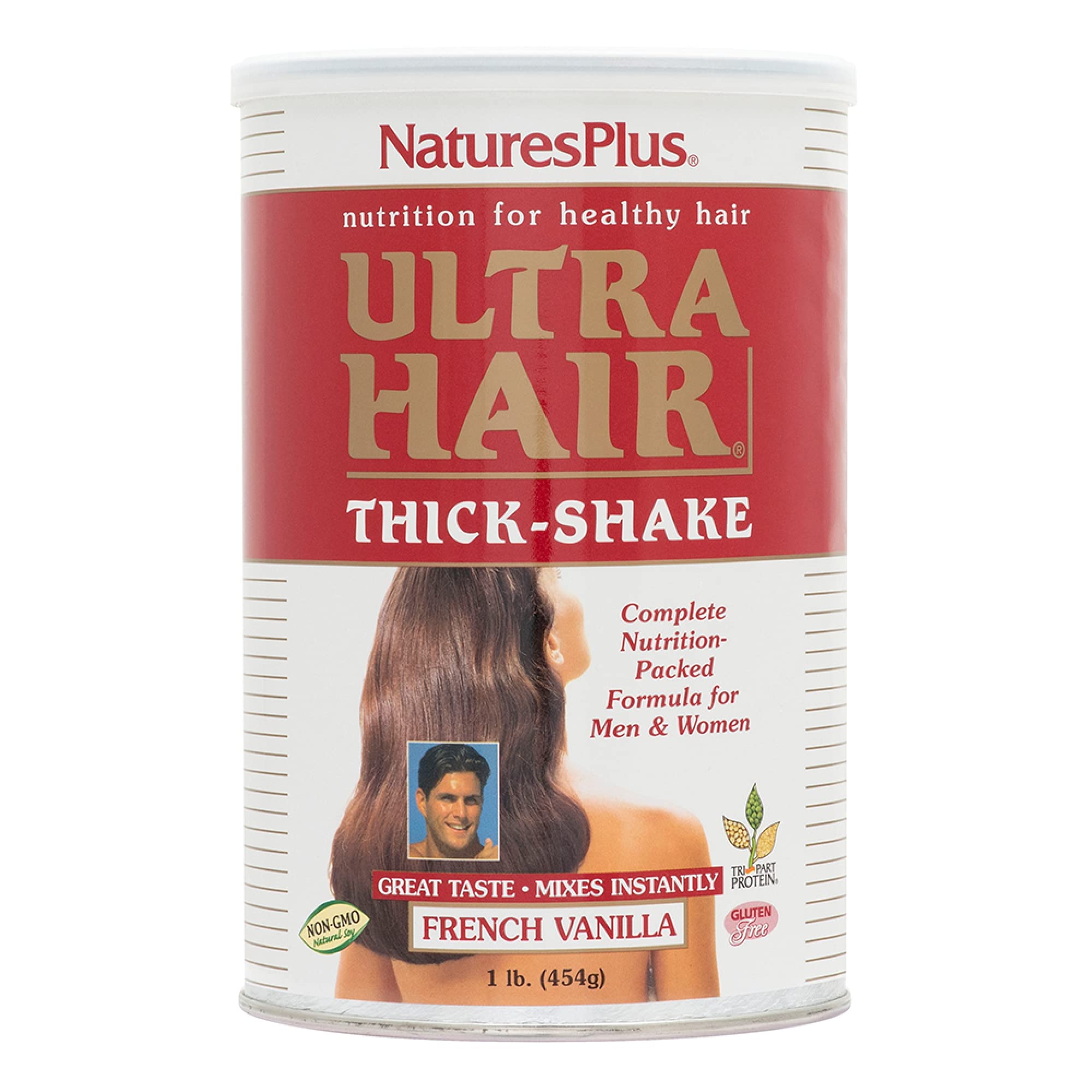 NaturesPlus Ultra Hair Thick Shake bottle highlights a premium supplement for healthier hair growth.