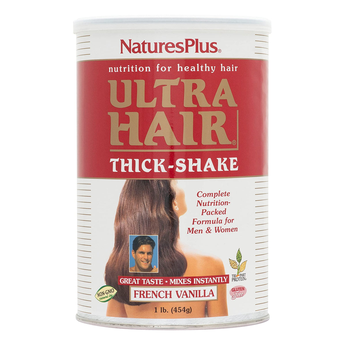 NaturesPlus Ultra Hair Thick Shake bottle highlights a premium supplement for healthier hair growth.