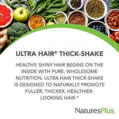 NaturesPlus Ultra Hair Thick Shake vanilla pour demonstrates easy daily use for hair support.