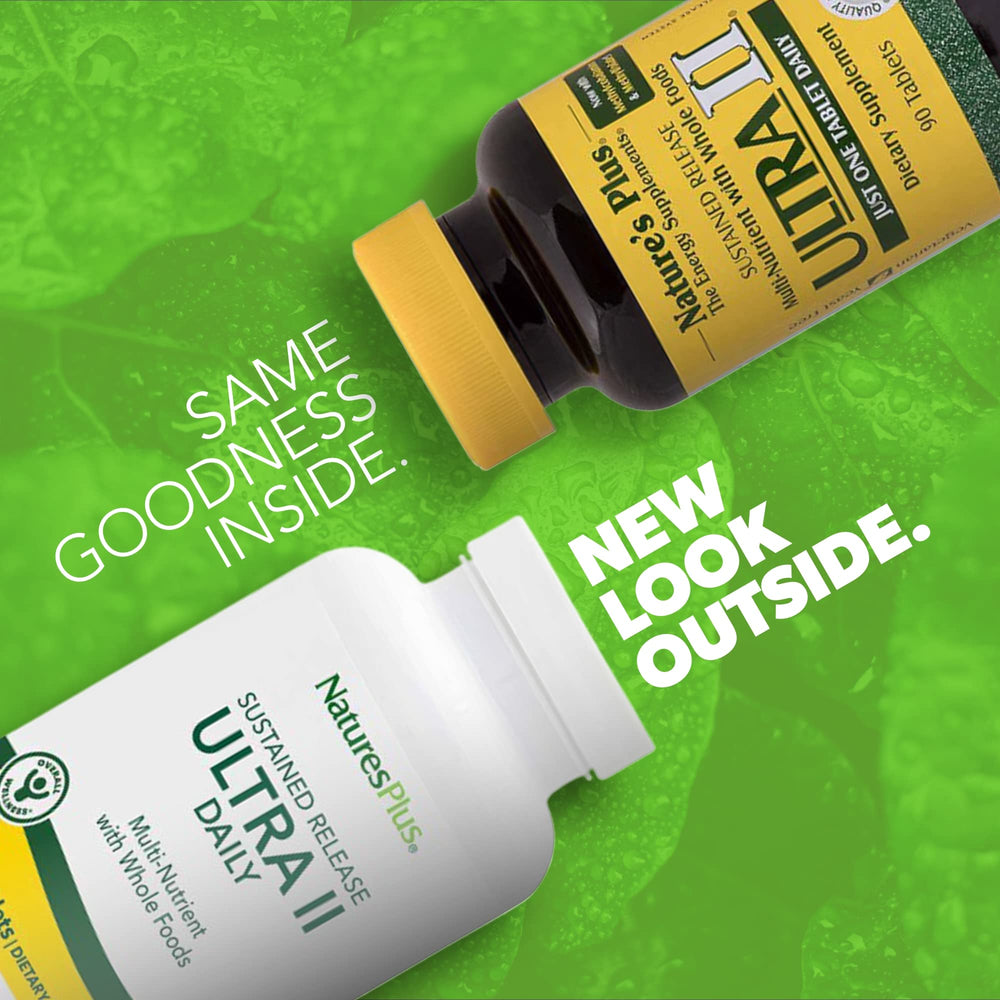 NaturesPlus Ultra II Daily bottle back showing ingredients list for balanced nutrition