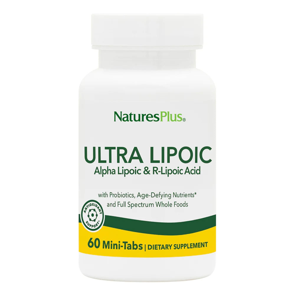 NaturesPlus Ultra Lipoic bottle with packaging, suggesting daily antioxidant support.