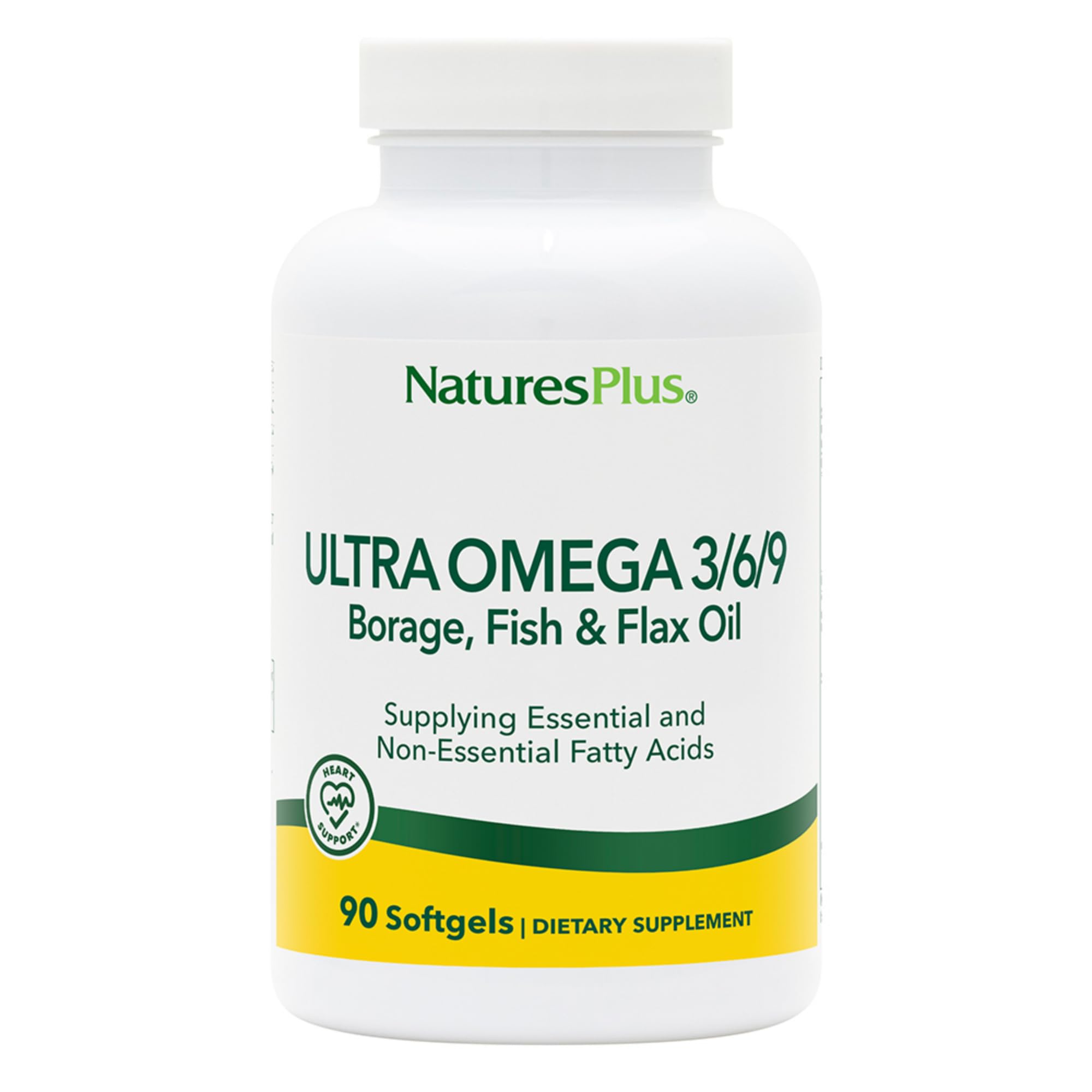 NaturesPlus Ultra Omega 3 6 9 softgels bottle promotes balanced daily nutrition.