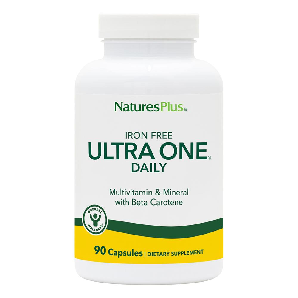 NaturesPlus Ultra One Daily Iron Free bottle front for vegan daily wellness.