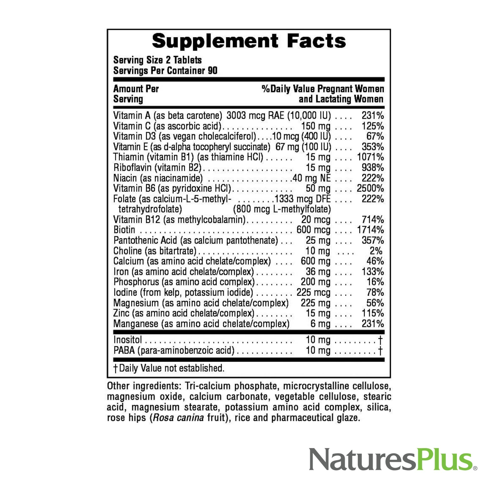 NaturesPlus Ultra Prenatal allergen-free badge underscores gluten-free and allergen-conscious formula.