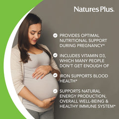 NaturesPlus Ultra Prenatal ingredient list image communicates diverse food-based nutrients.