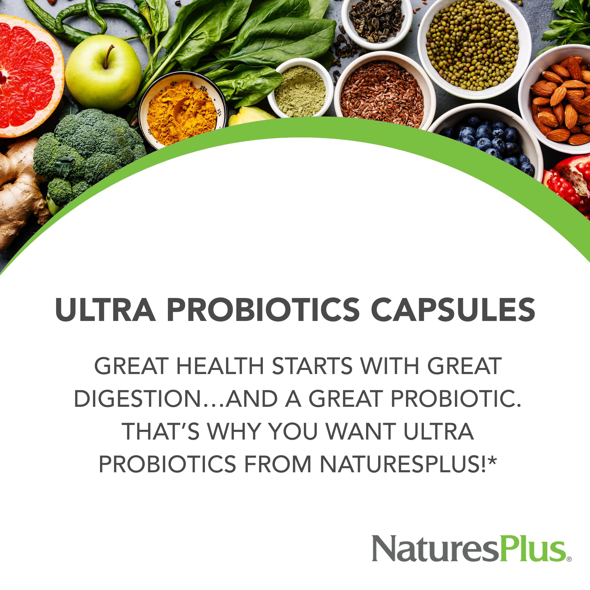 NaturesPlus Ultra Probiotics capsules close-up highlighting vegan formulation