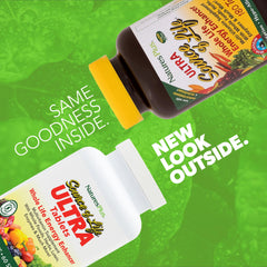 NaturesPlus Ultra Source of Life bottle back highlights lutein and vitamin D3 for daily wellness.