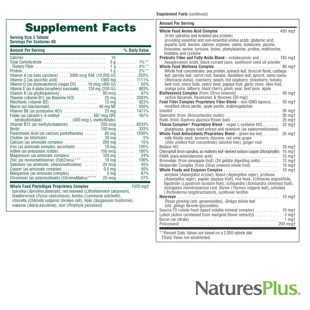 NaturesPlus Ultra Source of Life tablets with serving size directions