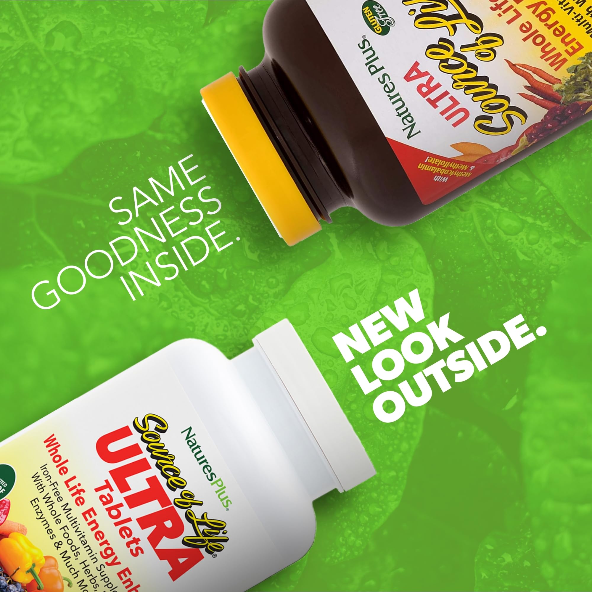 NaturesPlus Ultra Source of Life tablets close-up, ready for daily supplementation