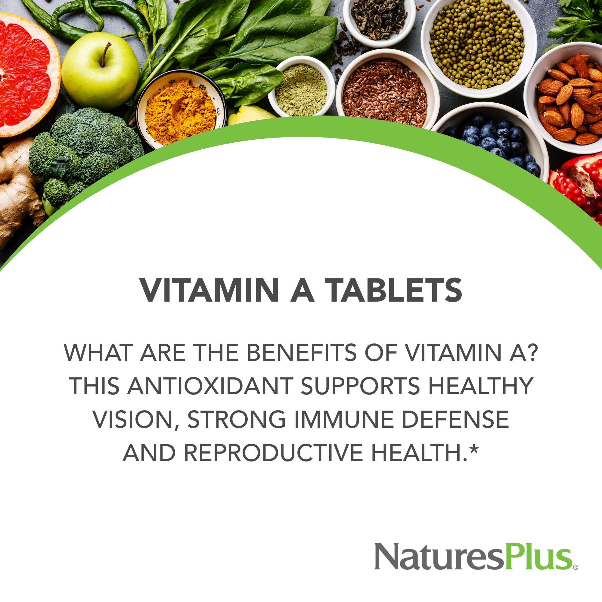 NaturesPlus Vitamin A Palmitate label close-up highlighting 10,000 IU potency.