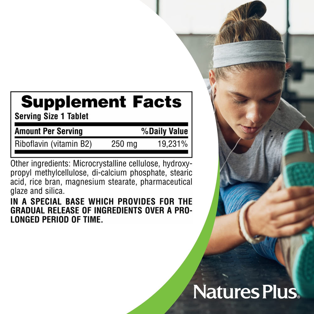 New look packaging for NaturesPlus Vitamin B2 bottle with same standards
