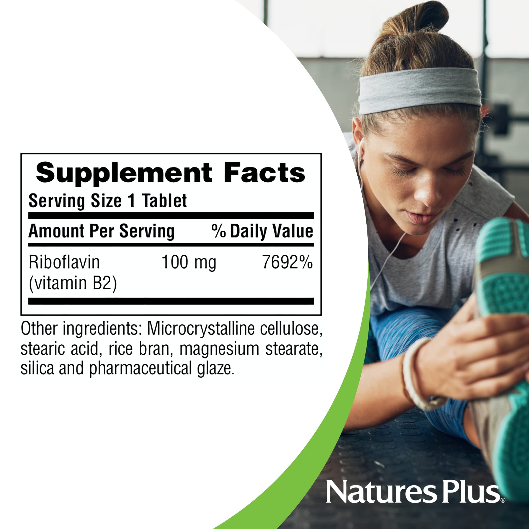 NaturesPlus Vitamin B2 bottle top for easy daily use.