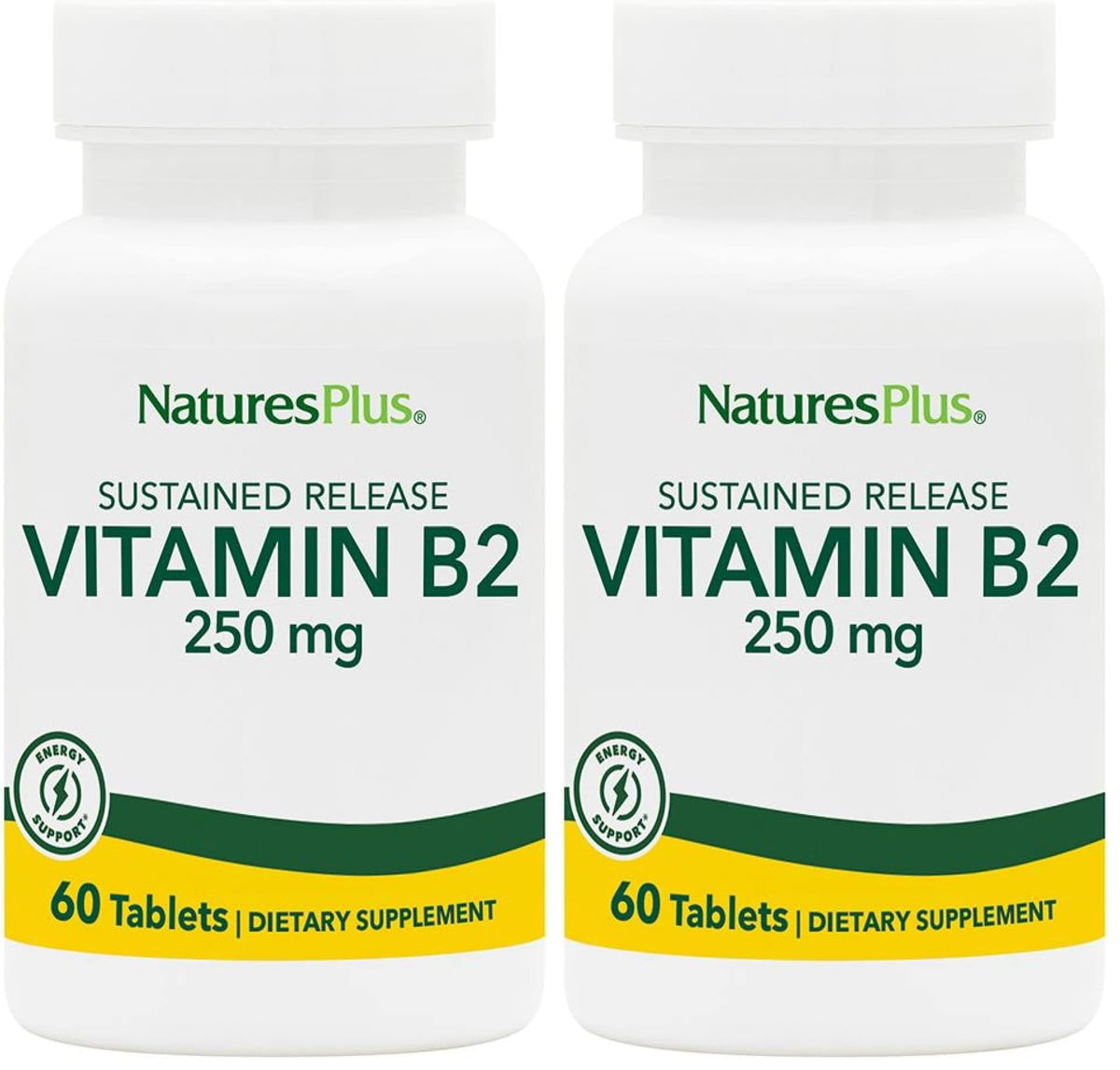 NaturesPlus Vitamin B2 riboflavin bottle front promotes daily metabolism support
