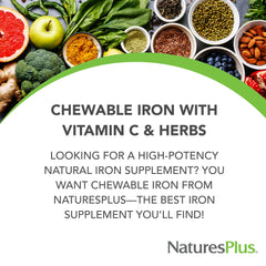 NaturesPlus iron with vitamin C and herbs label shows absorption support