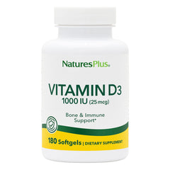 NaturesPlus Vitamin D3 1000 IU softgels bottle for reliable bone support.
