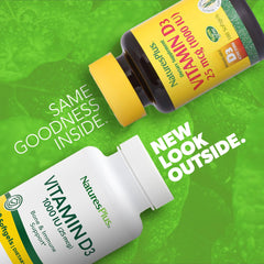 NaturesPlus Vitamin D3 1000 IU softgels pour demonstrates convenient dosing.