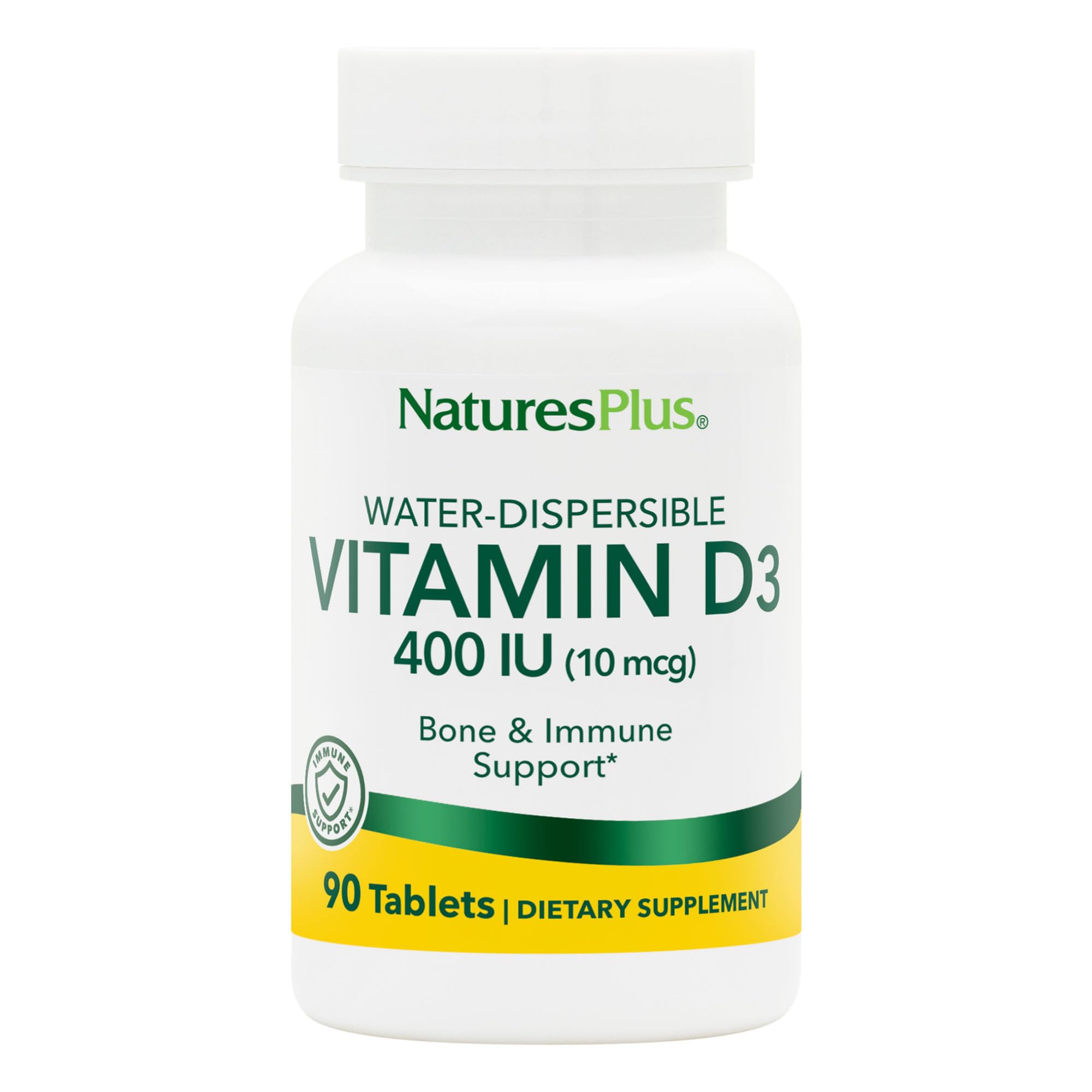 NaturesPlus Vitamin D3 400 IU tablets in a bottle for daily bone and immune support.