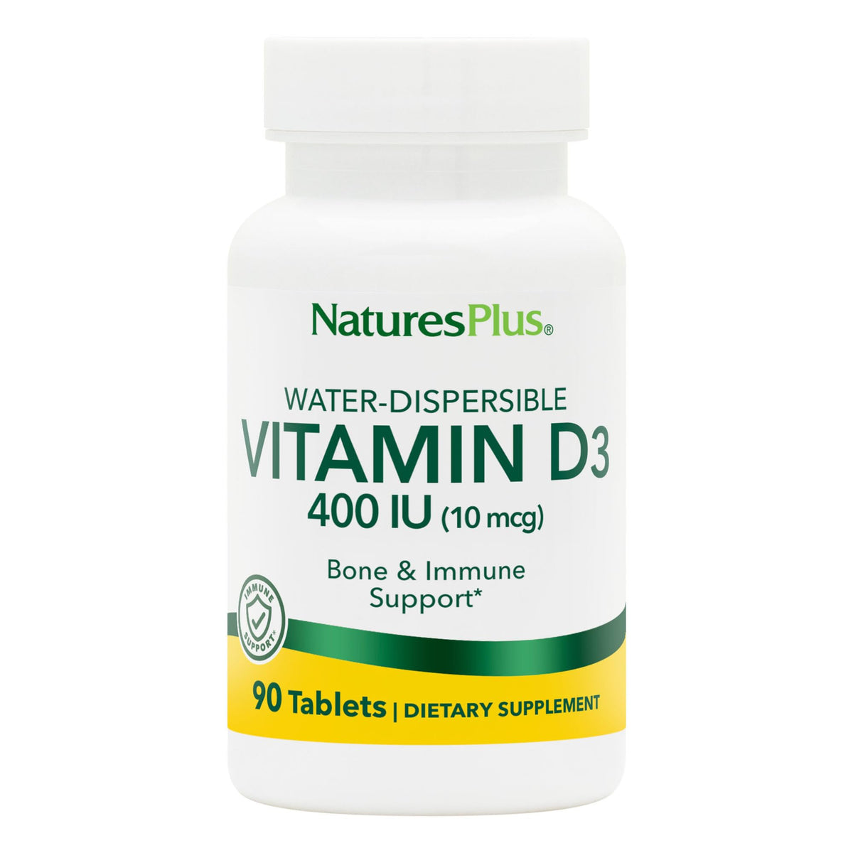 NaturesPlus Vitamin D3 400 IU tablets in a bottle for daily bone and immune support.