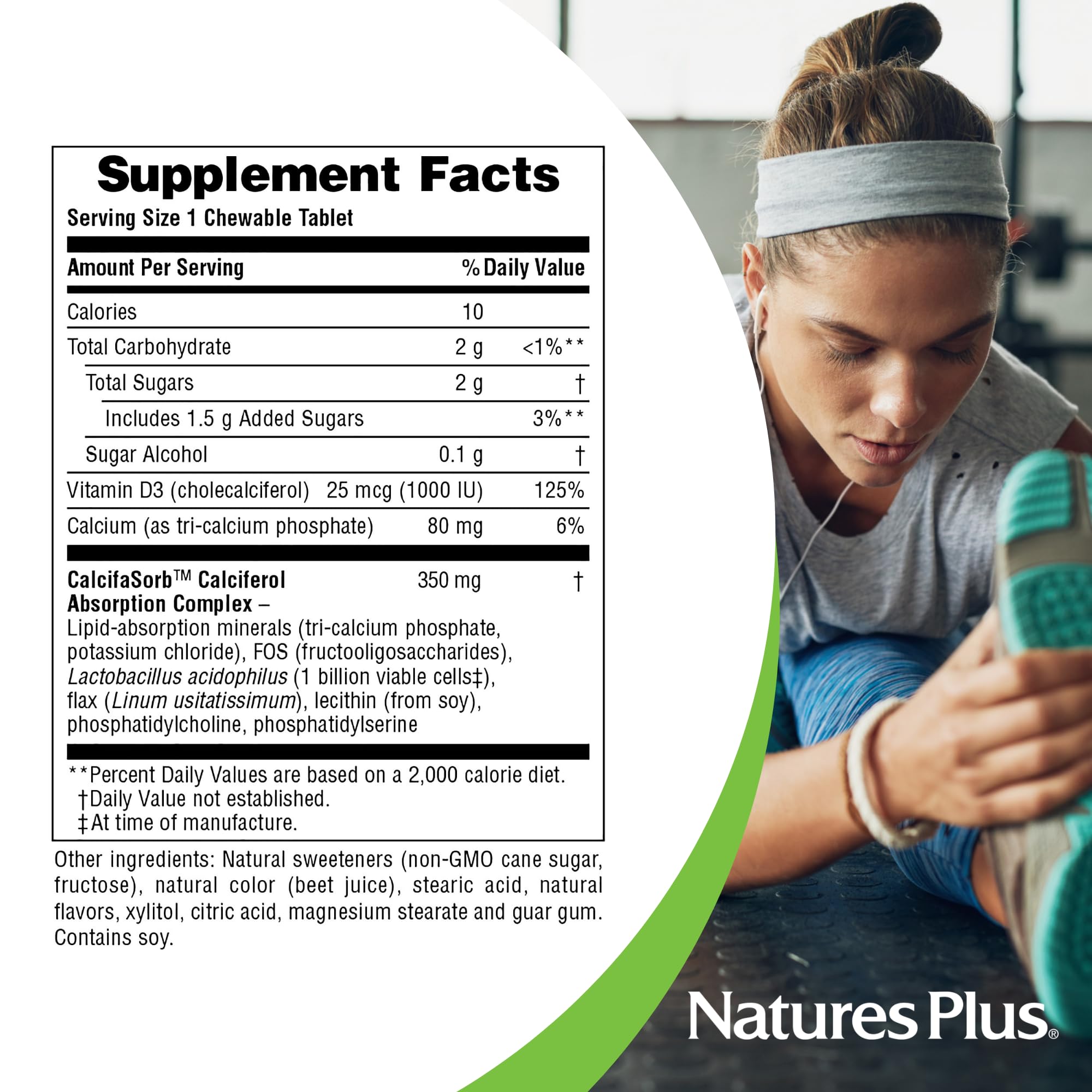 Close-up of NaturesPlus Vitamin D3 chewable ingredient label