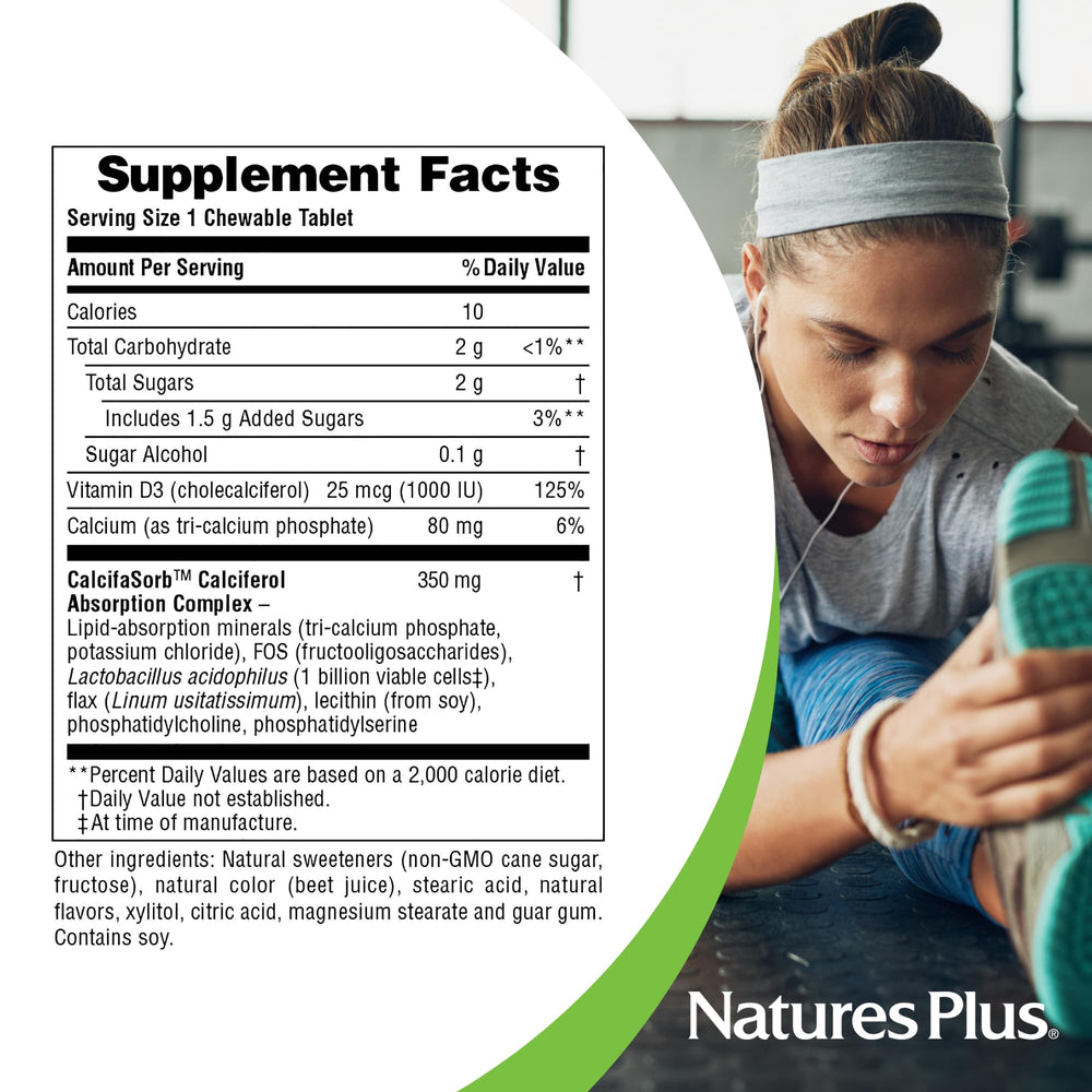 Close-up of NaturesPlus Vitamin D3 chewable ingredient label