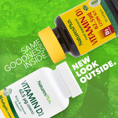 NaturesPlus Vitamin D3 packaging transition displaying new look standards.