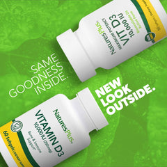 NaturesPlus Vitamin D3 bottle back shows dosage and gluten-free formula.