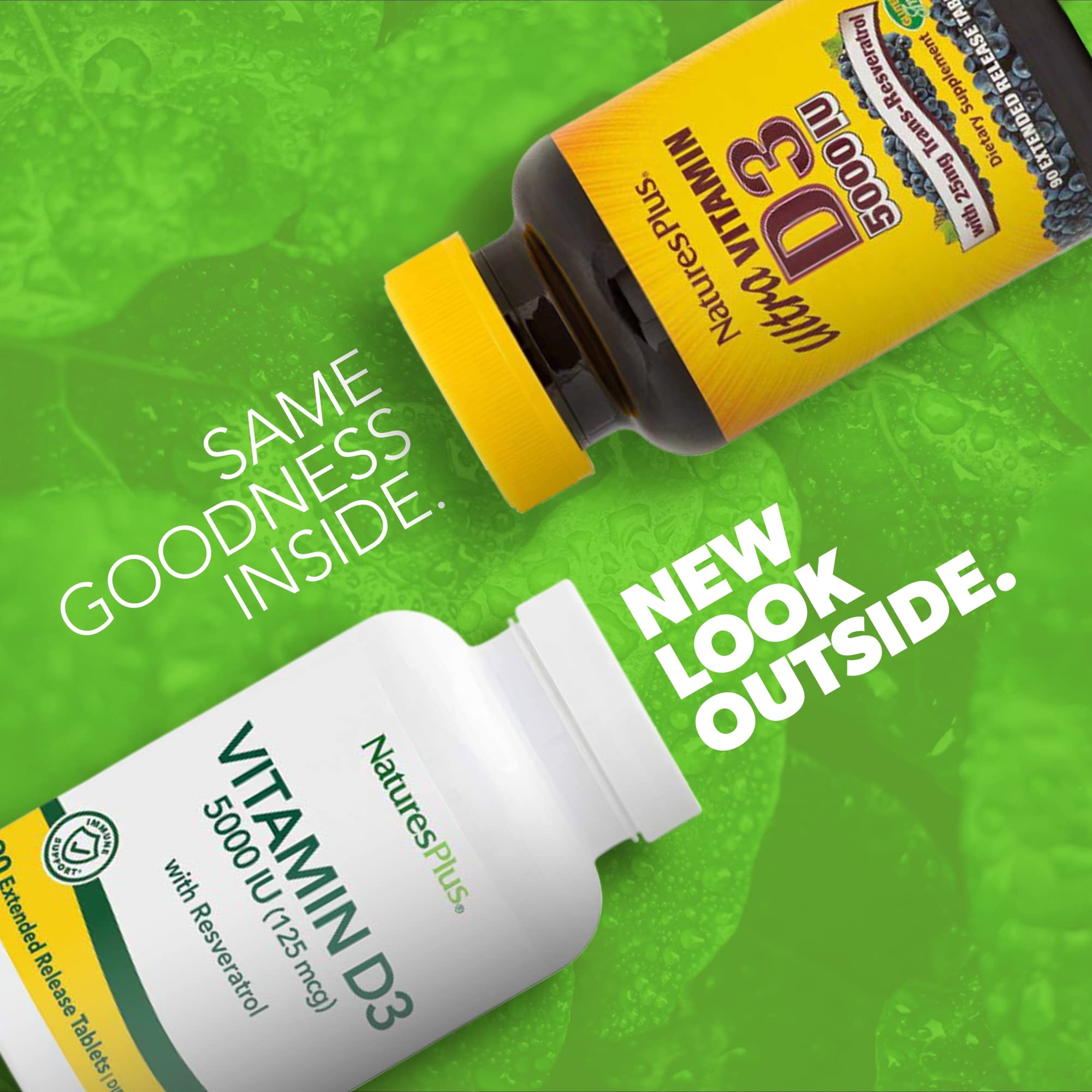 NaturesPlus Vitamin D3 tablets close-up highlighting vegan gluten-free formula for daily immune support