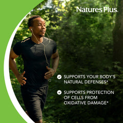 NaturesPlus bottle shows 180 servings for daily vitamin E support
