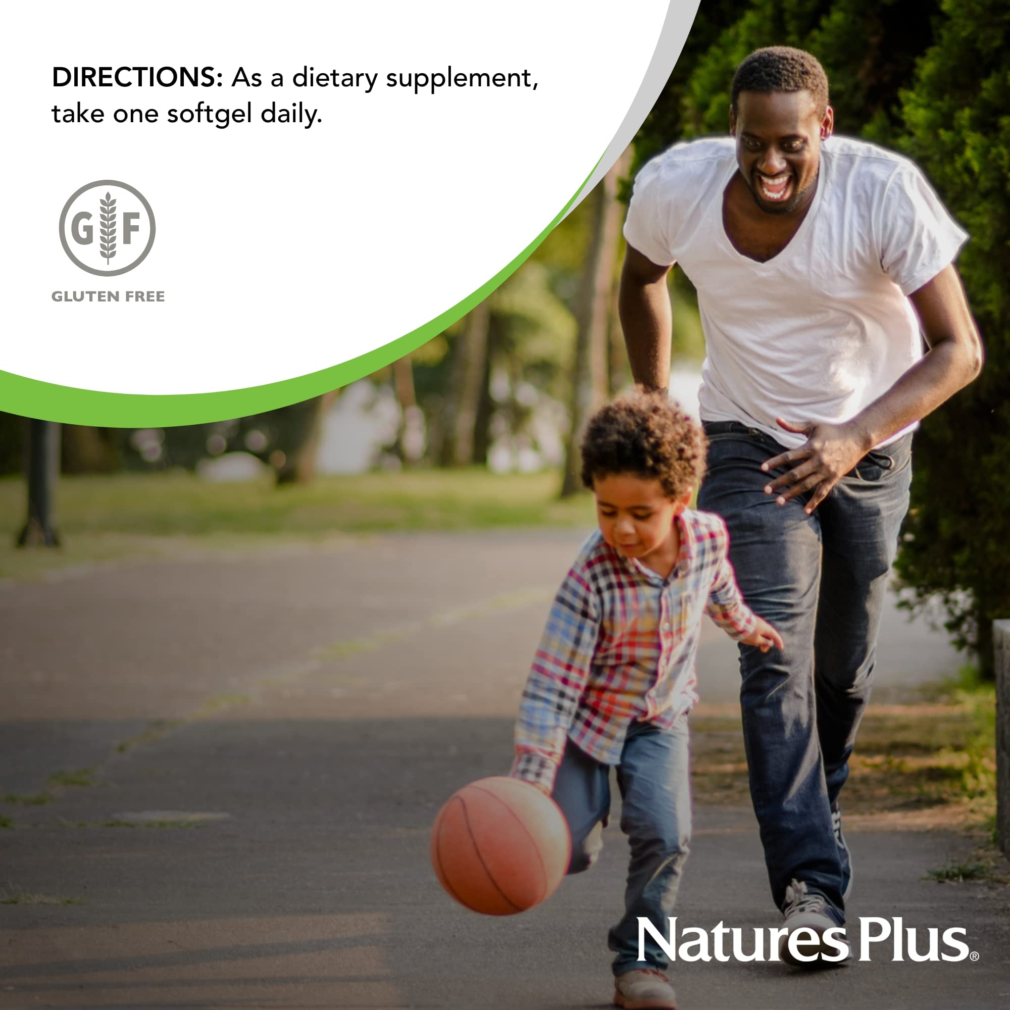 NaturesPlus Vitamin E 400 IU softgels in oil-based capsule formula.