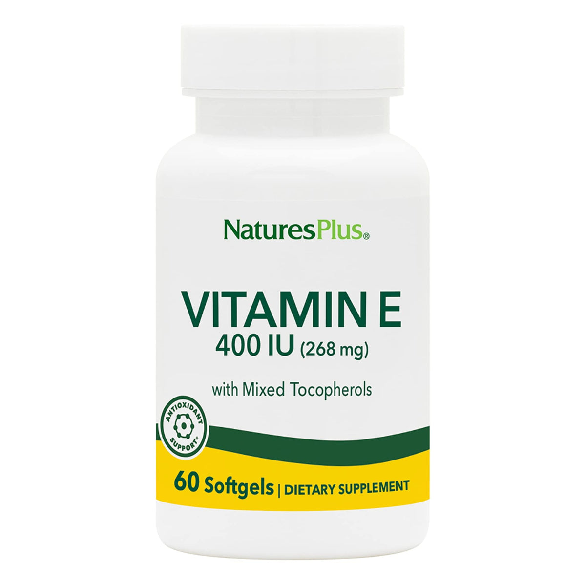 NaturesPlus Vitamin E 400 IU softgel bottle for convenient daily use.