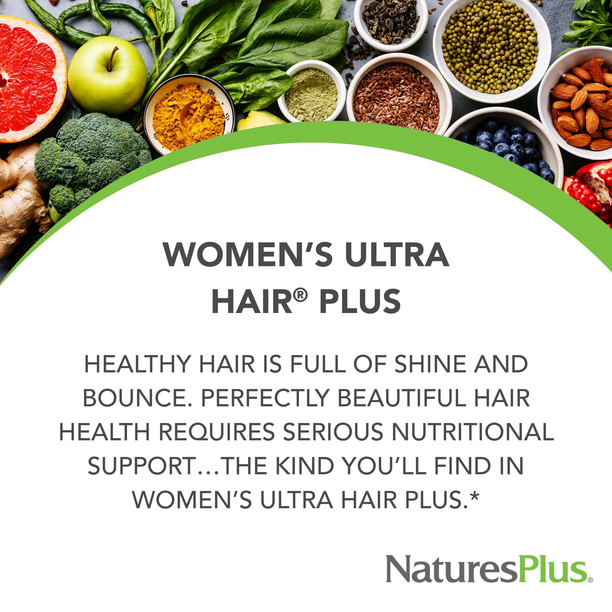 NaturesPlus Womens Ultra Hair Plus tablets close-up showing sustained release