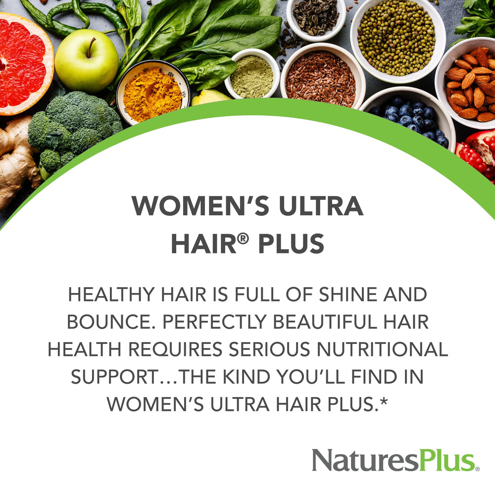 NaturesPlus Womens Ultra Hair Plus tablets close-up showing sustained release
