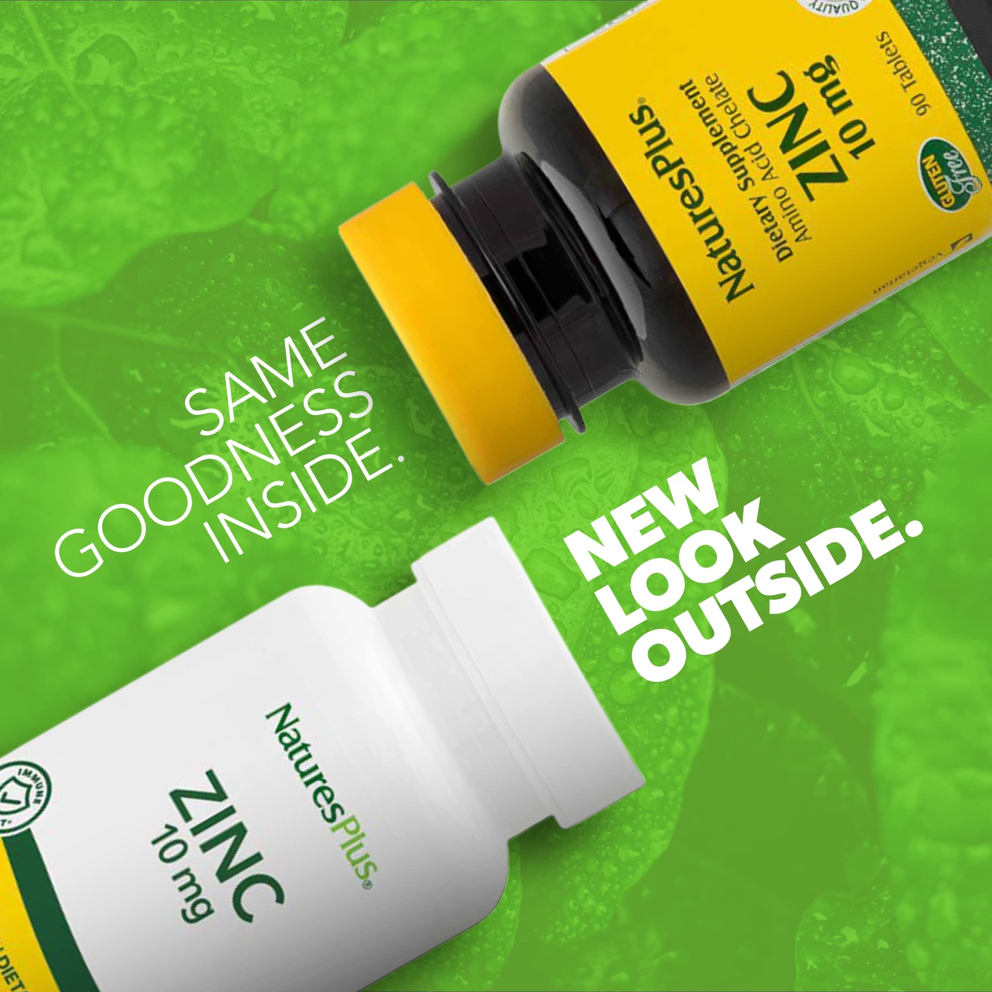 NaturesPlus Zinc 10 mg bottle showing packaging and high-potency chelate form