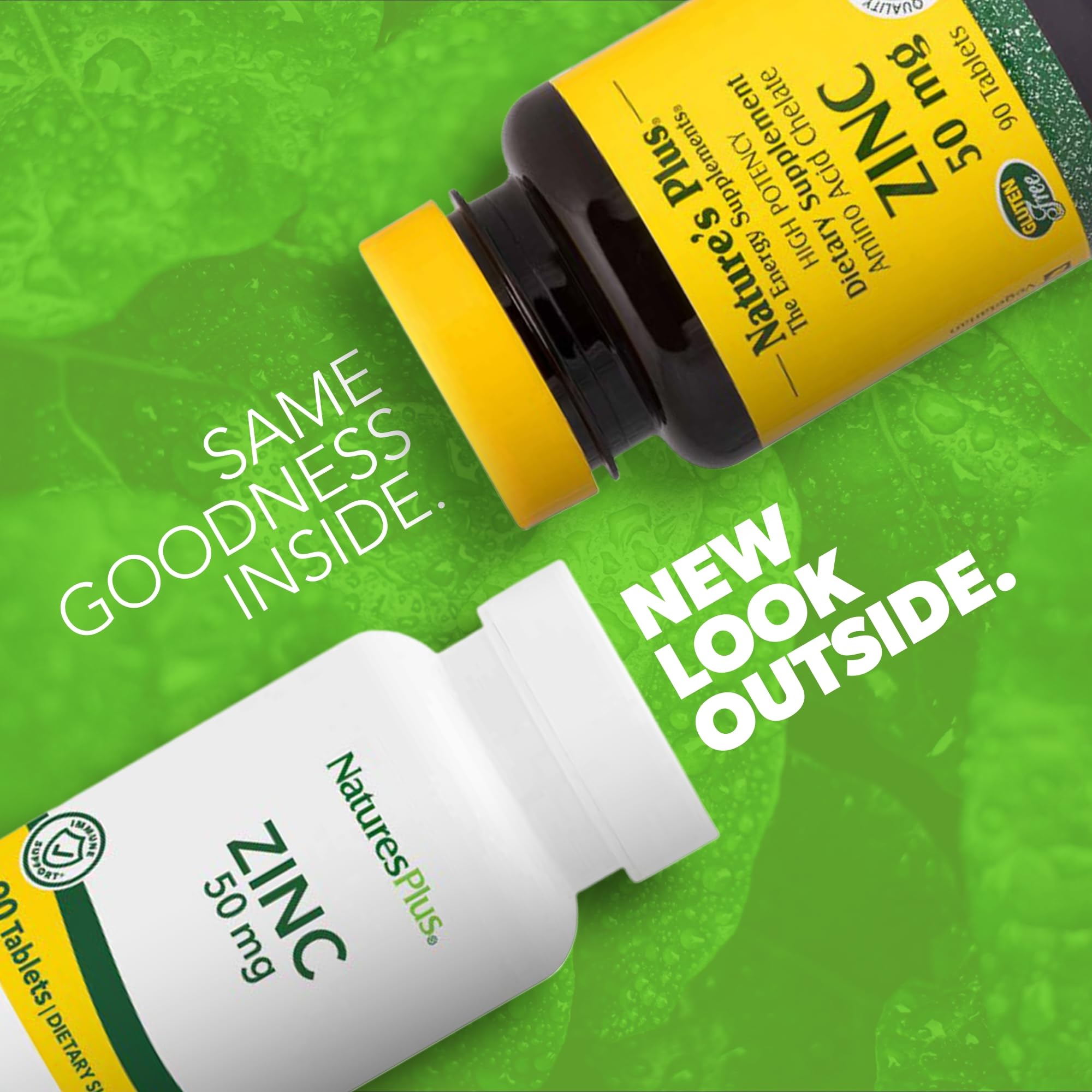 NaturesPlus Zinc 50 mg bottle back label with gluten-free and vegetarian notes