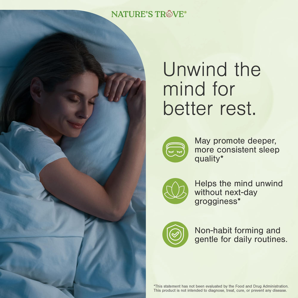 Nature's Trove Kosher-certified L-Theanine capsules for routine use.