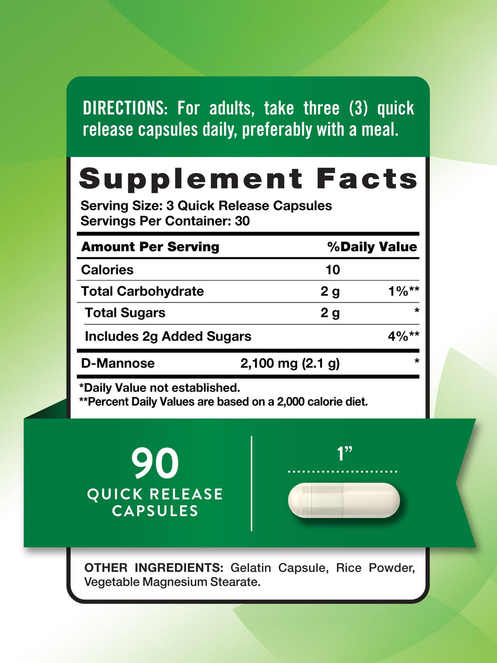 Nature's Truth D-Mannose capsules 90-count — easy-to-swallow daily capsules.