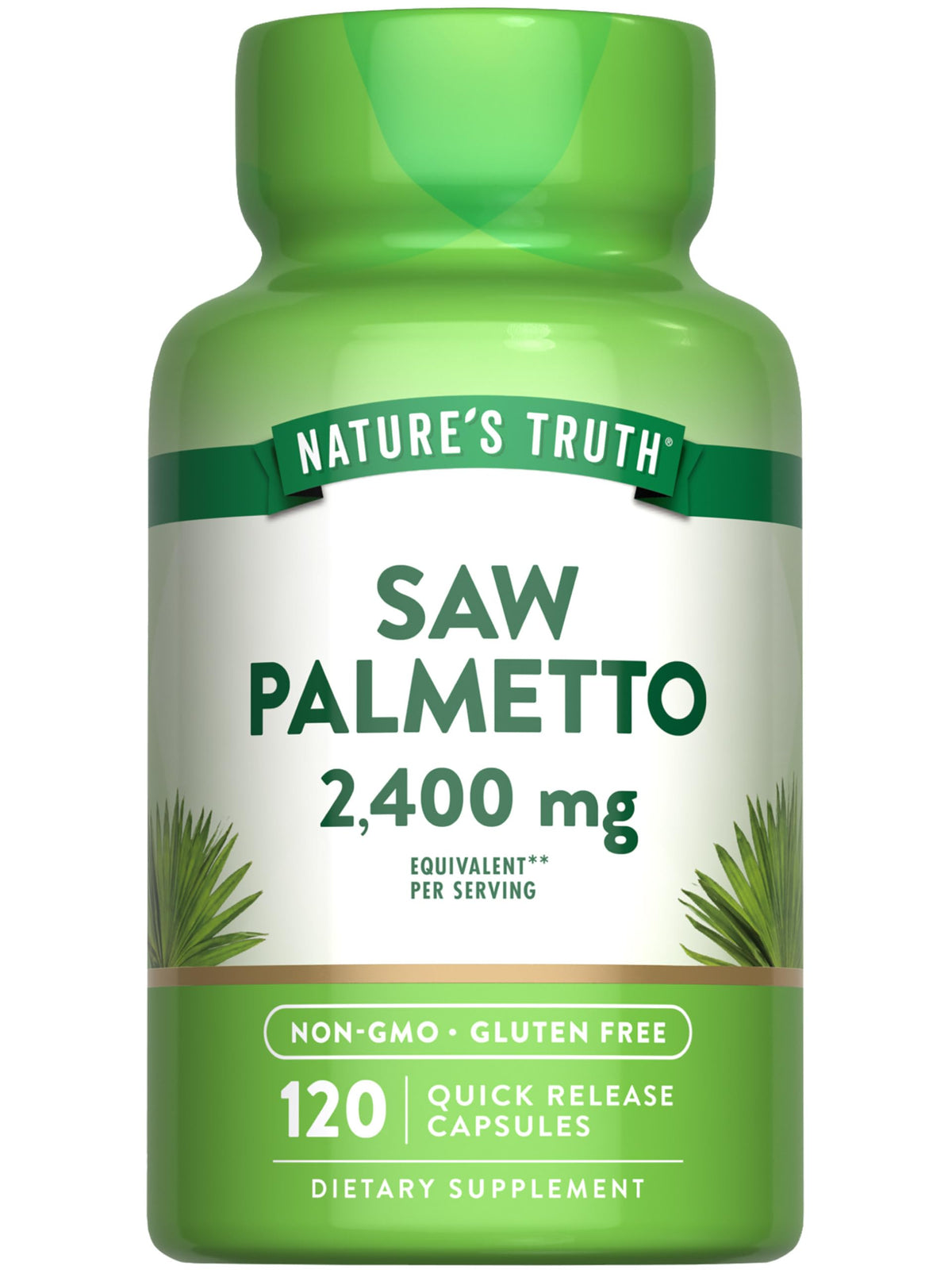 Botella de Nature's Truth con extracto Serenoa repens en cápsulas para apoyo prostático.