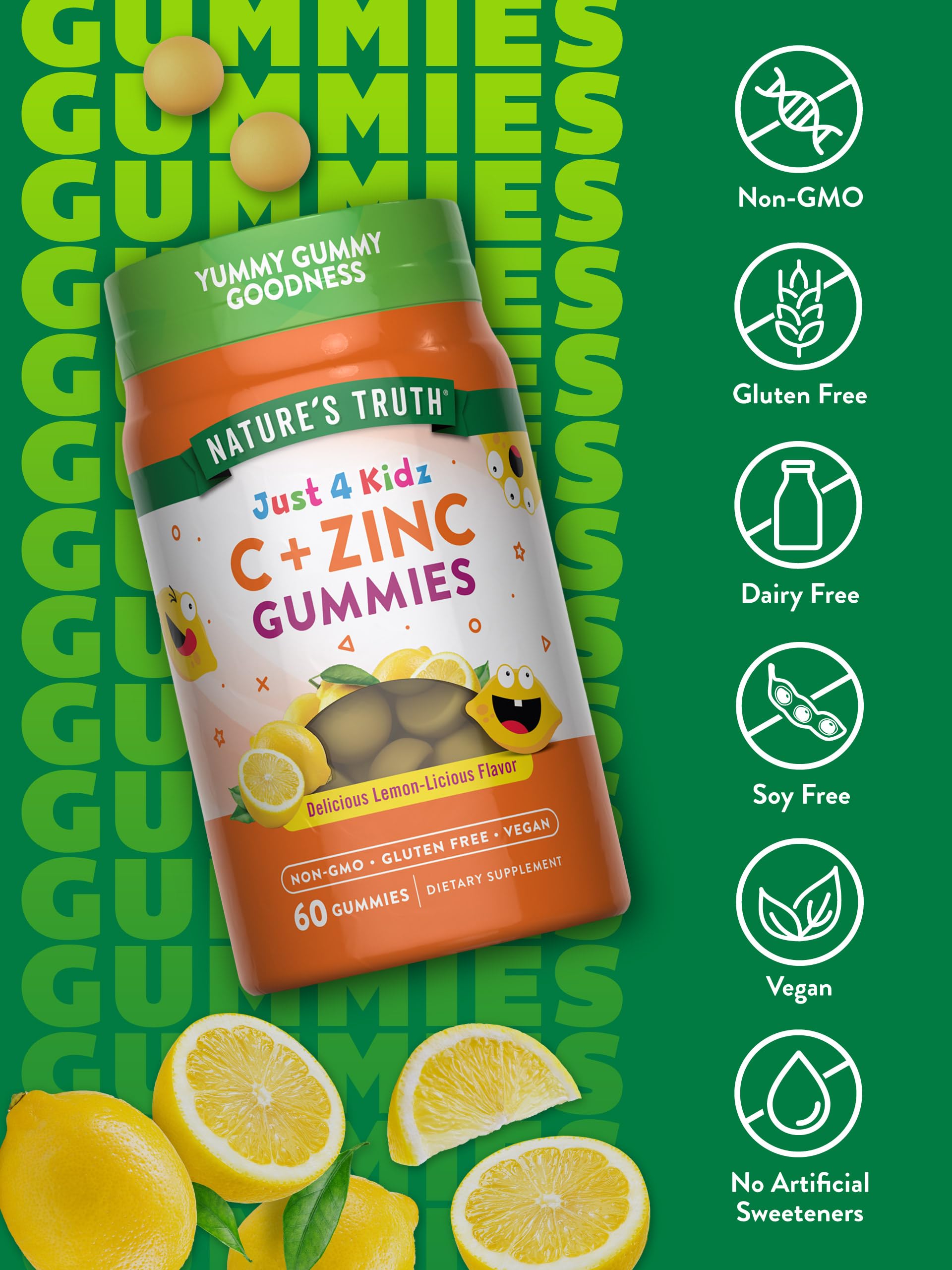 Nature's Truth Vitamin C Gummies for Kids serving illustrating daily dosage.