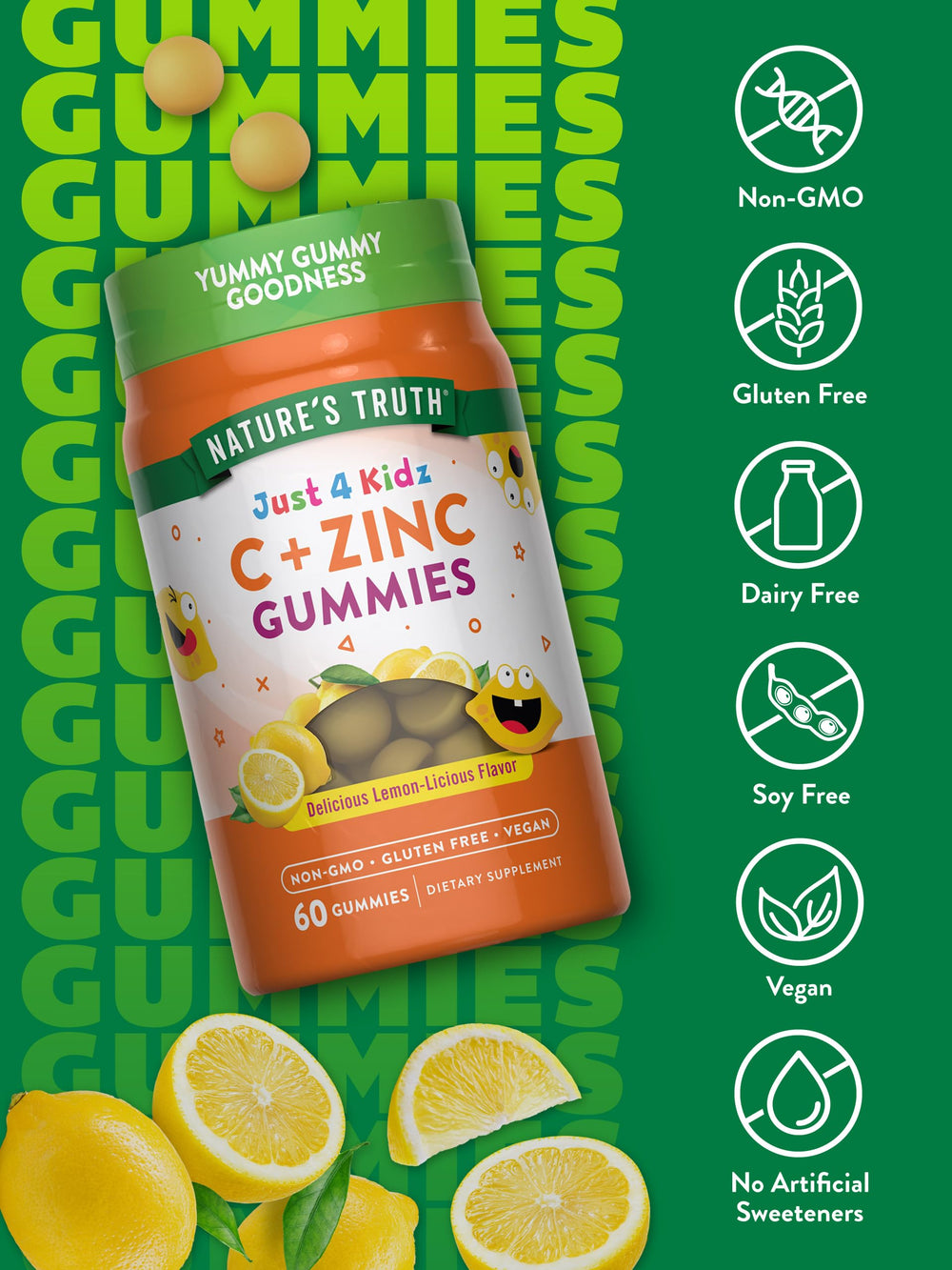 Nature's Truth Vitamin C Gummies for Kids serving illustrating daily dosage.