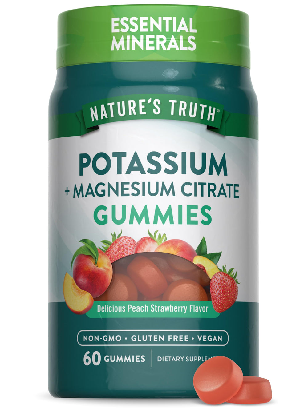 Nature's Truth gummies bottle showing convenient potassium and magnesium minerals