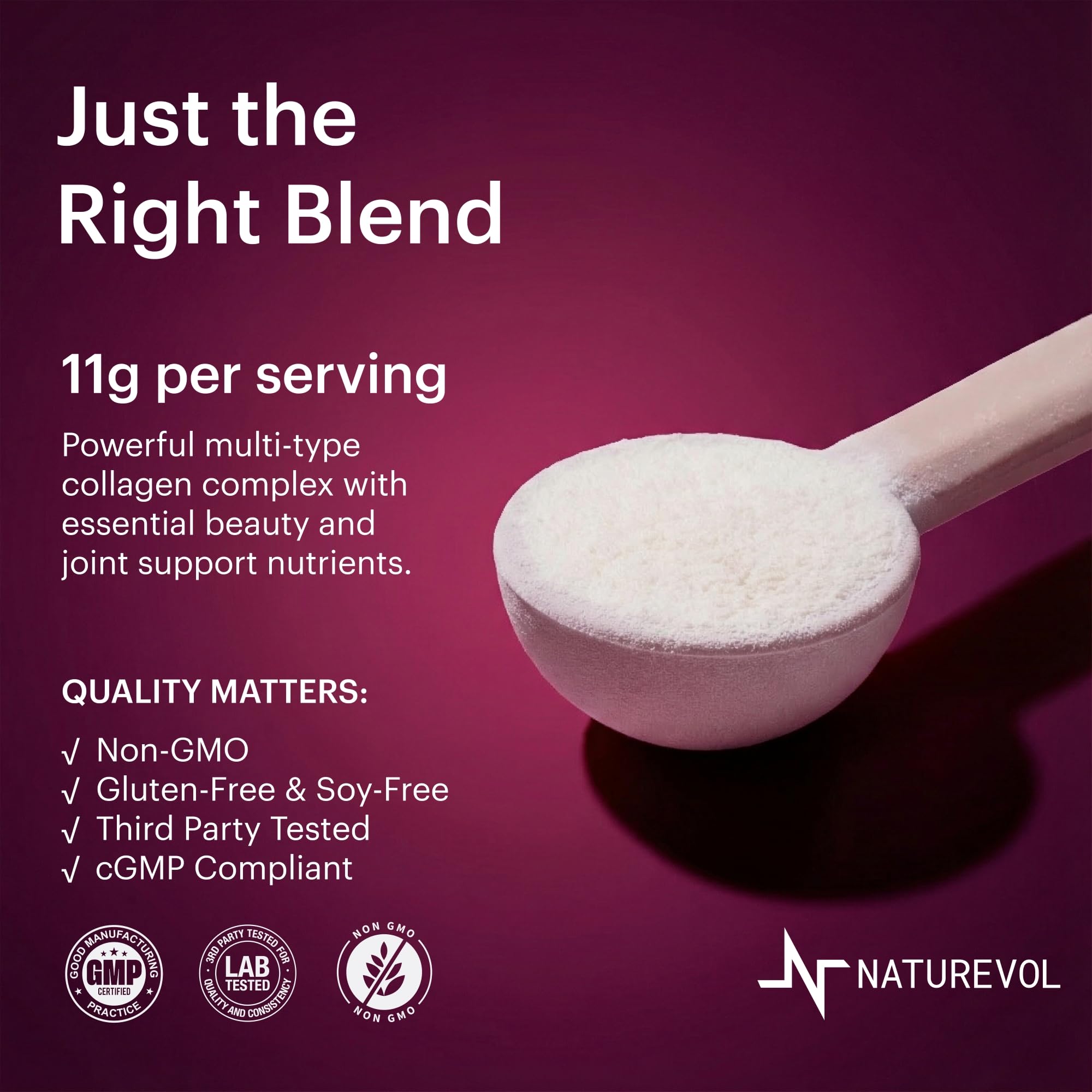 Pouring NatureVol unflavored collagen powder into a smoothie